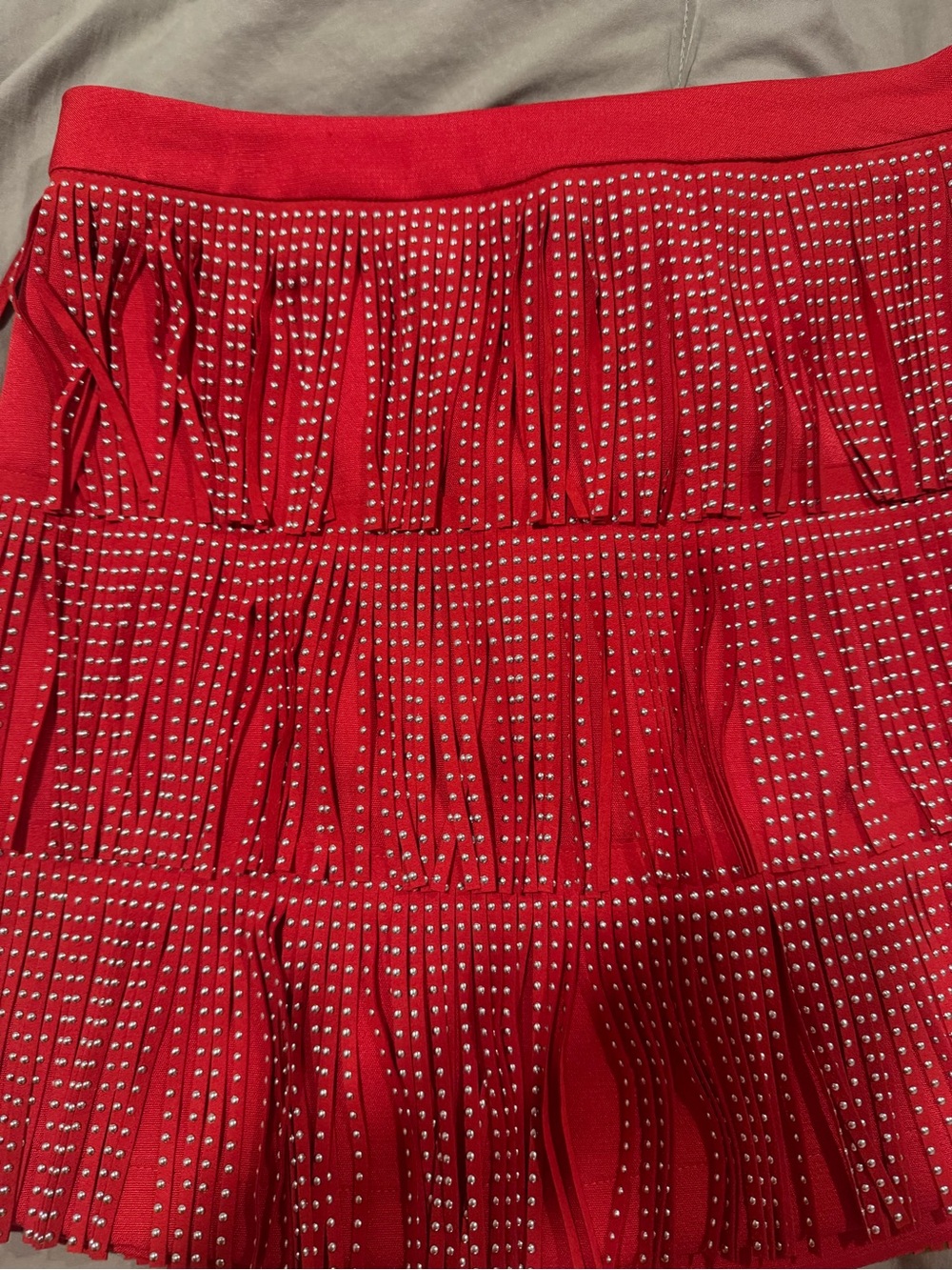 Free the Roses Red Rhinestone Fringe Mini Skirt - Picture 3 of 4
